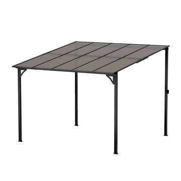 Devoko 10*10 ft Patio Gazebo with Metal Frame and Polycarbonate Roof, Pergola with Lean-to Roof for Backyard and Garden